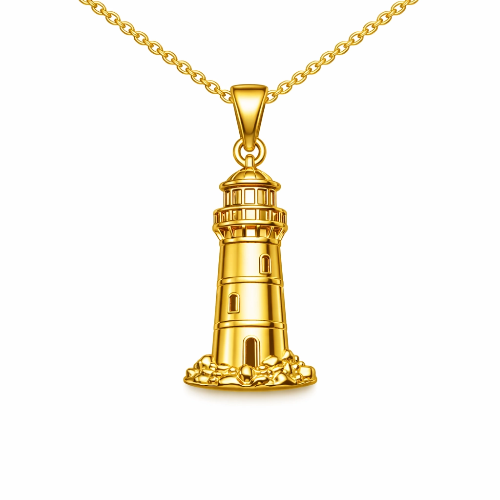 Pendentif Phare Or – Bijou Marin Symbolique & Lumineux