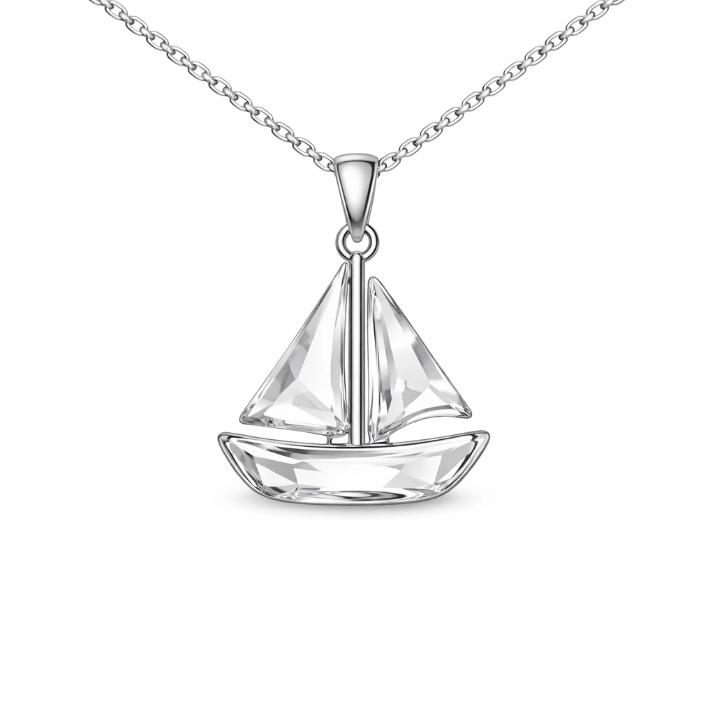 Collier Voilier Cristal & Argent – Bijou Marin Élégant et Lumineux